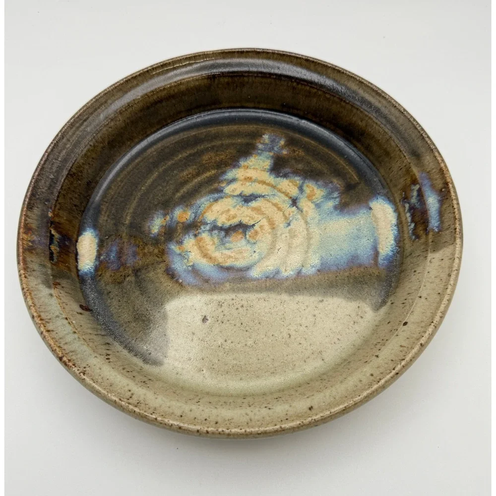 Studio Pottery Stoneware Glazed Shallow Bowl 9.5 Inch Signed Decorative‎